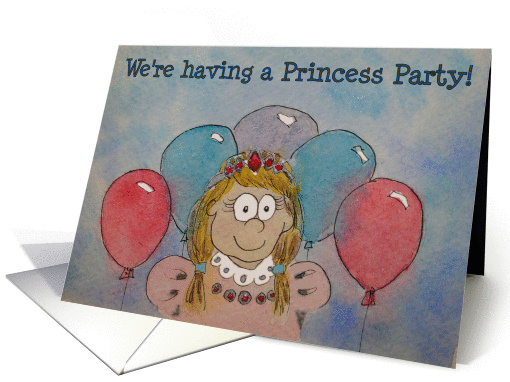 Princess Party Invite Invitation Cute Girl Balloons card (126120)