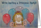 Princess Party Invite Invitation Cute Girl Balloons card