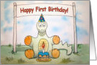 Happy First 1st Birthday Dinosaur Boy Cute Whimsical Happy Card Text card