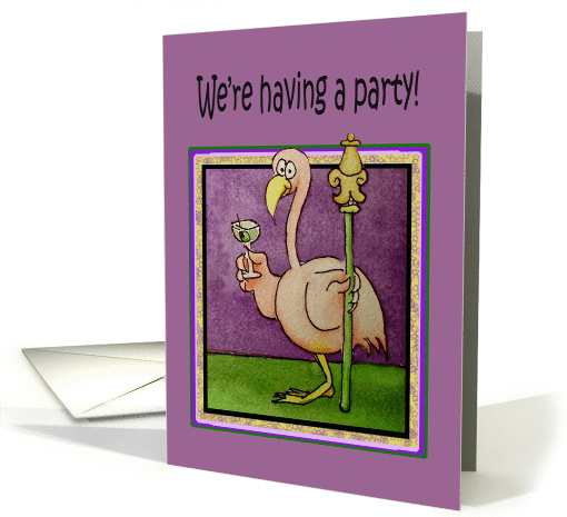 Pink Flamingo Bird Card Party Invitation Mardi Gras Colors card