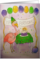 Flamingo Pink Happy Birthday Cake Balloons card