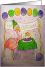 Flamingo Pink Happy Birthday Cake Balloons card