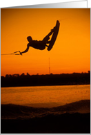 Wake Boarding Water Sports Flying High Brilliant Orange Paper Greeting Note Card