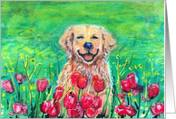 Dog Retriever Watercolor Painting Happy Smiling Friend Flowers card