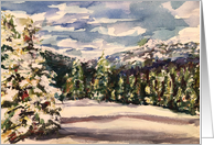 Watercolor Landscape of a Winter Scene Mountains Peace Thinking of You card