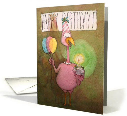 Pink Flamingo Happy Birthday Whimsical Paper card (216051)