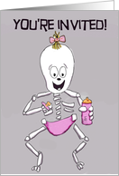 Baby Invite Invitation Skeleton Shower Pink card