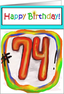 Happy Birthday 74 Bright Bold Balloon Paper Card