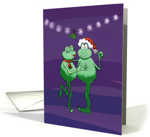 Frog Couple Kiss Mistletoe Lights Christmas Happy Holidays... (309517)