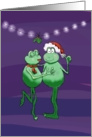 Frog Couple Kiss Mistletoe Lights Christmas Happy Holidays Whimsical Funny Card