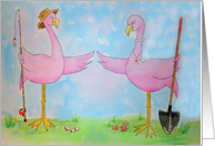 Pink Flamingo Pair Couple Love Fishing Garden card