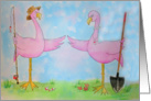 Pink Flamingo Pair Couple Love Fishing Garden card