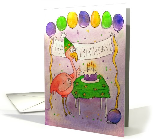 Pink Flamingo Bird Happy Birthday Paper card (46018)