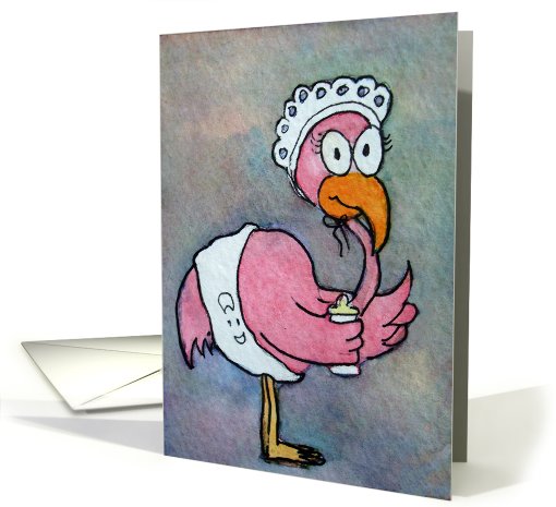 Watercolor Pink Flamingo Whimsical Congratulations New Baby card