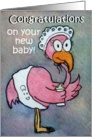 Watercolor Pink Flamingo Whimsical New Baby Bird Card