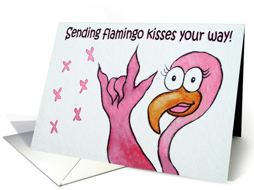 Watercolor Pink Flamingo Whimsical Bird I Love You Kisses card