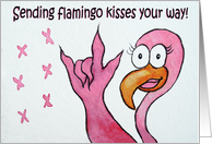 Watercolor Pink Flamingo Whimsical Bird I Love You Kisses Card