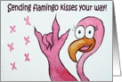 Watercolor Pink Flamingo Whimsical Bird I Love You Kisses Card