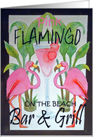 Watercolor Pink Flamingo Bar and Grill Beach Whimsical Bird Invitation Card