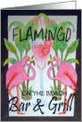 Watercolor Pink Flamingo Bar and Grill Beach Whimsical Bird Invitation Card