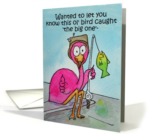 Miss You Pink Flamingo Fishing Whimsical card (664098)