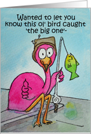 Miss You Pink Flamingo Fishing Whimsical Card