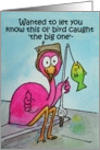 Miss You Pink Flamingo Fishing Whimsical Card