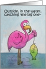 Pink Flamingo Fishing Wish, MIss You, Whimsical card