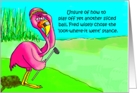 Pink Flamingo Golf Ball Lost Again Humor Whimsical Card