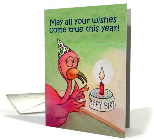 Happy Birthday Wish, Whimsical Pink Flamingo card (665418)