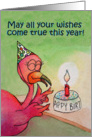 Happy Birthday Wish, Whimsical Pink Flamingo card