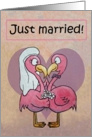 Pink Flamingo Couple Just Married Whimsical Card