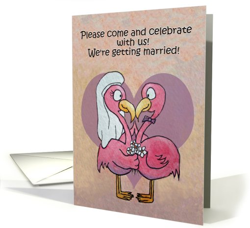 Pink Flamingo Couple Wedding Invitation Invite Whimsical card (665617)