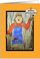 Happy Halloween Watercolor Scarecrow Corn Card