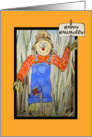Happy Halloween Watercolor Scarecrow Corn Card