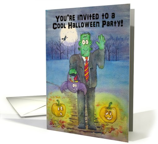 Happy Halloween Whimsical Frankenstein Watercolor Party... (701489)
