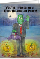 Happy Halloween Whimsical Frankenstein Watercolor Party Invitation card