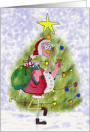 Pink Flamingo Santa Christmas Merry Tree Whimsical Card