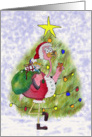 Pink Flamingo Santa Christmas Merry Tree Whimsical Card