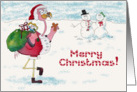 Pink Flamingo Merry Christmas Snowman Santa Card