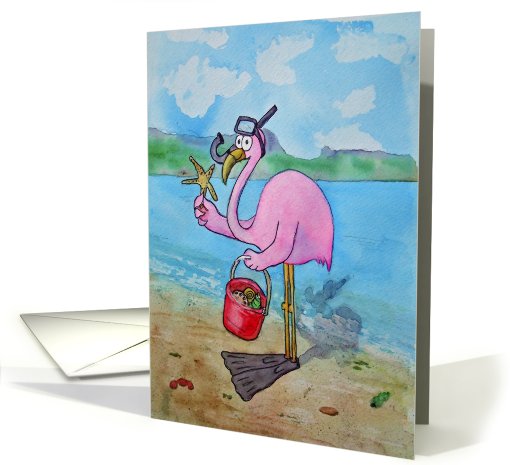 Pink Flamingo Snorkle Sea Shells Ocean Beach Retirement... (704644)