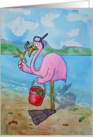Pink Flamingo Snorkle Sea Shells Ocean Beach Retirement Congratulations card