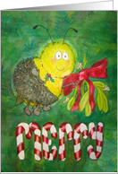 Happy Holiday Holidays Bee Merry Whimsical Mistletoe Candycane Card