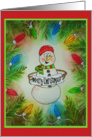 Happy Snowman Whimsical Lights Merry Christmas Card