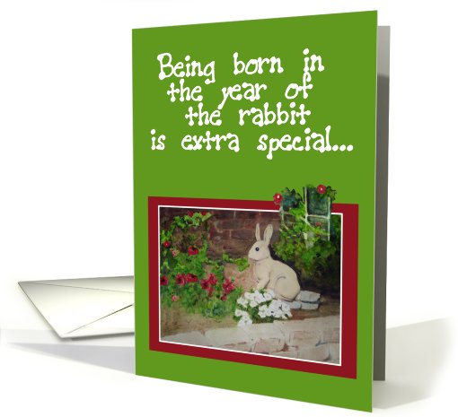 Happy Birthday Year of the Hare Rabbit Watercolor Rabbit card (756875)
