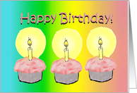 Happy Birthday 3 Cupcakes Candles 3 Years Old Card