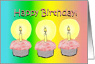 Happy Birthday 3 Cupcakes Candles 3 Years Old Card