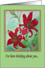 Watercolor Red Flowers Thinking of You Paper Card