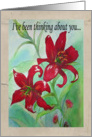 Watercolor Red Flowers Thinking of You Art Card Blank Inside card