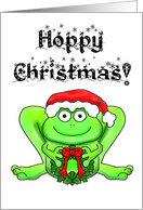 Merry Happy Hoppy Christmas Frog Santa Holiday Wreath card